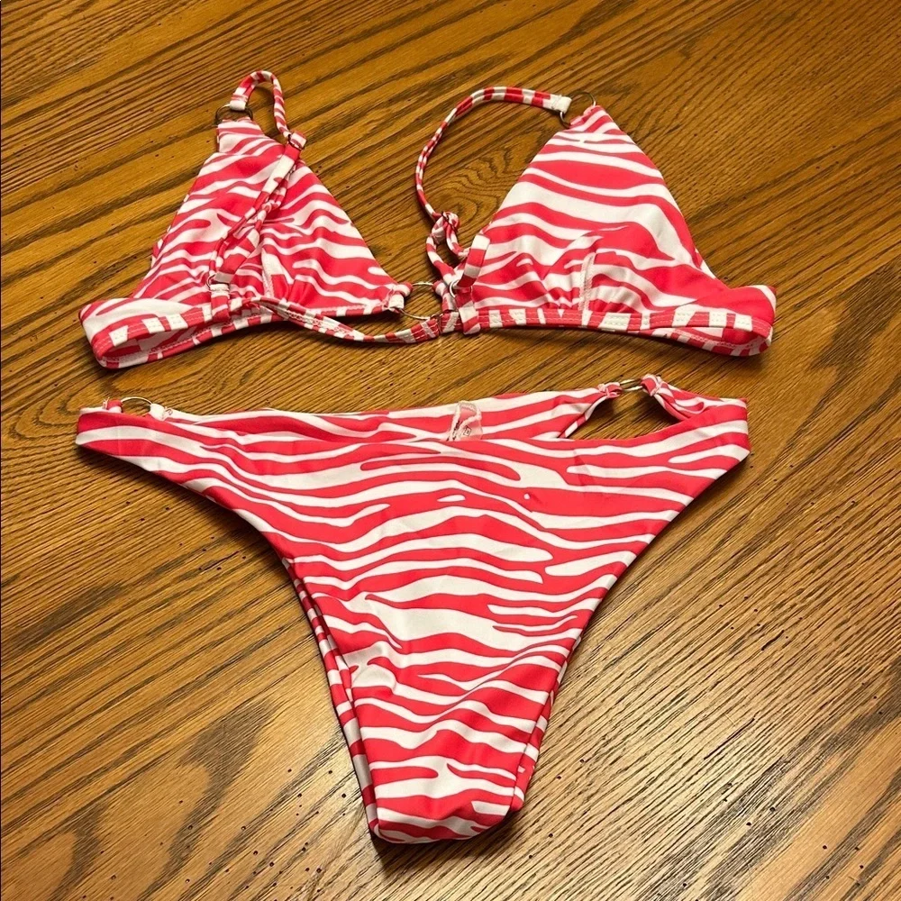 SHEIN Red and White Zebra Bikini